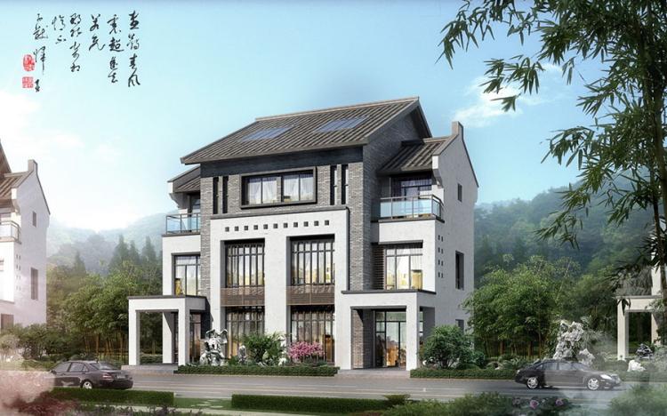 中式风格别墅建筑外观设计案例效果图 装饰装修环境设计建筑设计