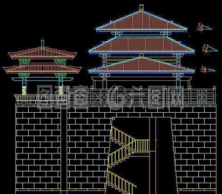 古城门建筑施工图 侧立面